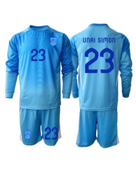 Billige Fotballdrakt Spania Unai Simon #23 Keeper Replika Hjemmedraktsett Barn VM 2026 Langermet (med bukser)